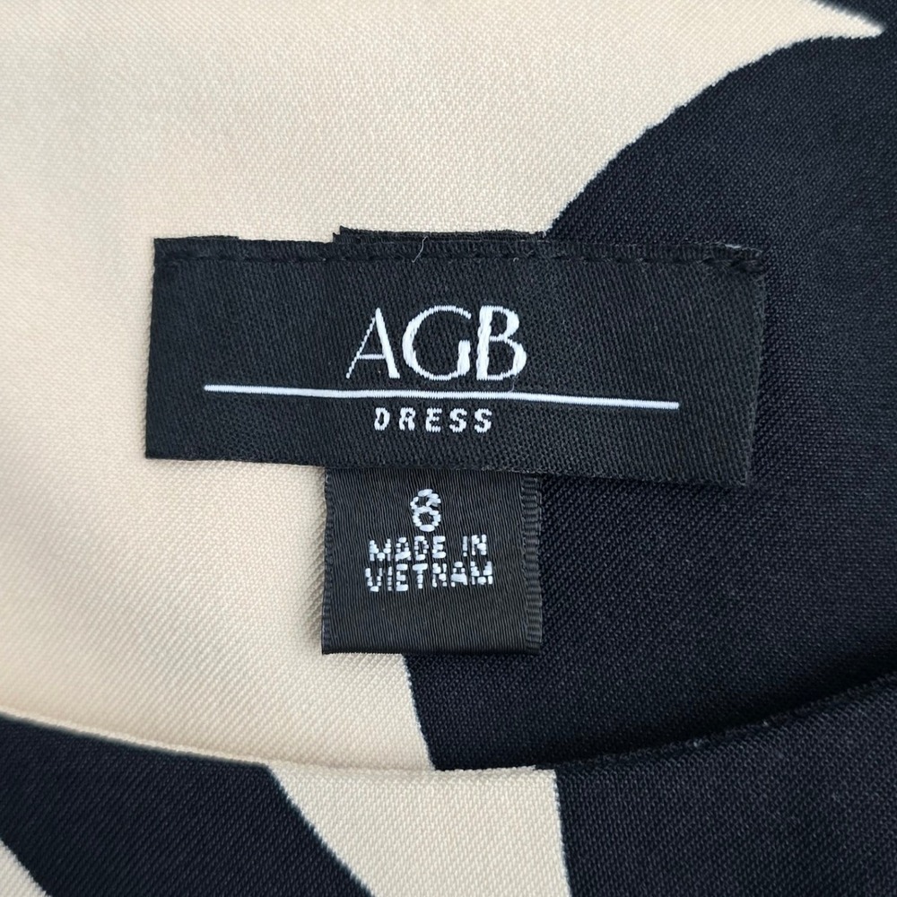 AGB Sleeveless Zipper Shoulder Black Beige Pencil Dress 8 - Picture 3 of 8